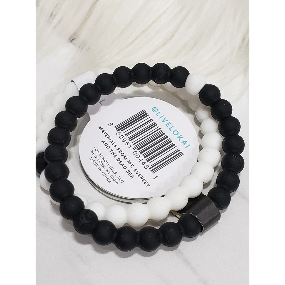 NEW Lokai Bracelet LARGE SET TWO black white Bracelet Everest & Dead Sea Water